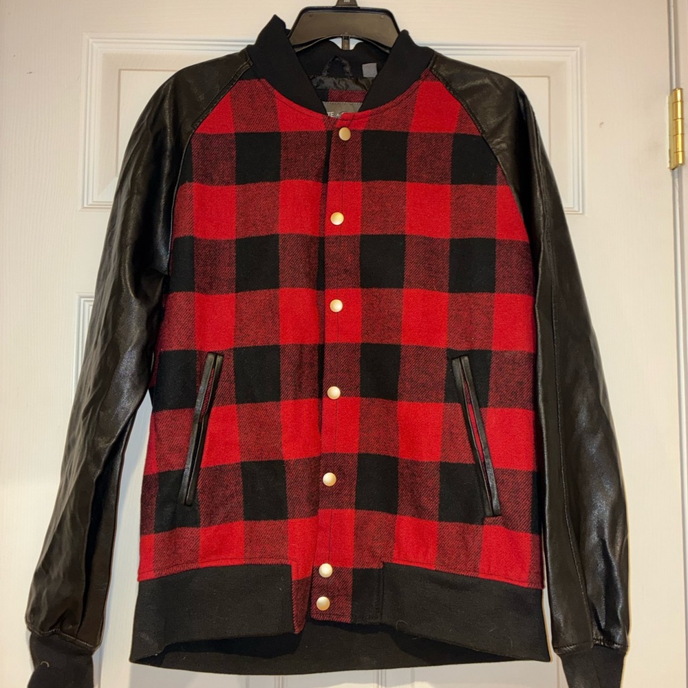 Slate & Stone Red and Black Plaid Bomber Jacket